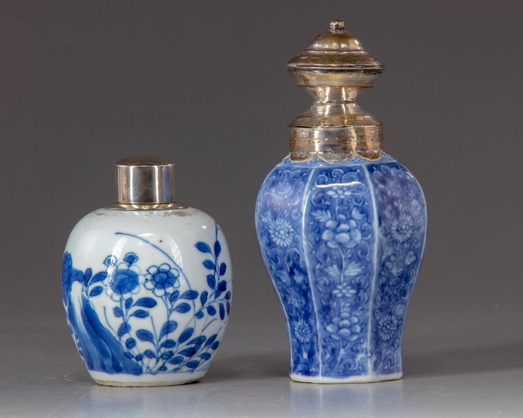 A Chinese  blue and white jar and tea caddy