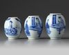 Three Chinese blue and white 'ladies' small ovoid jars