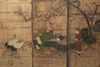 A JAPANESE SCREEN ON OXIDIZED SILVER LEAF PRESENTING A SPRING SCENE, LATE EDO PERIOD (FIRST HALF 19TH CENTURY)