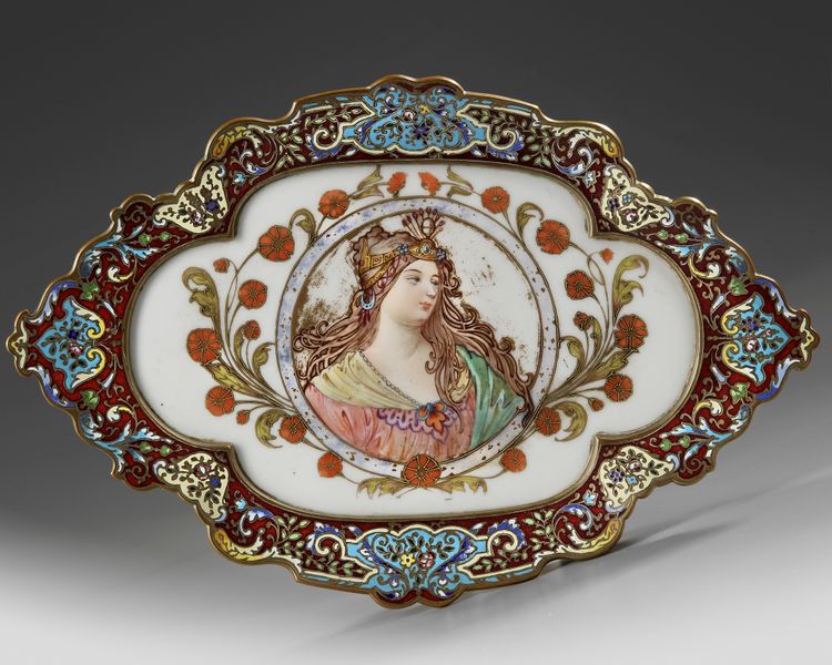 A FRENCH CHAMPLEVÉ ENAMELED GILT BRONZE PLATE, 19TH CENTURY