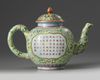 A CHINESE LIME-GREEN GROUND 'POETIC' TEAPOT