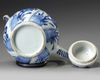 A Chinese blue and white moulded teapot and a hexagonal jar