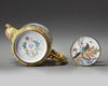 A Chinese painted enamel 'European subject' teapot and pricket stick cover