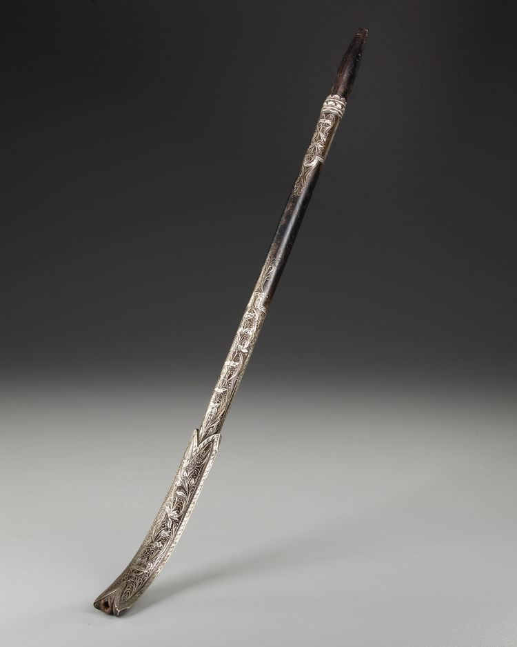 AN OTTOMAN SILVER INLAID WOODEN STICK, 19TH CENTURY