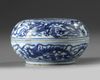 A Chinese blue and white 'dragon' round box and cover
