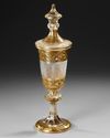 A HAND PAINTED AND HAND CARVED BACCARAT GOBLET WITH COVER, FRANCE, EARLY 19TH CENTURY