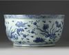 A CHINESE BLUE AND WHITE DUCKS AND LOTUS' BASIN, MING DYNASTY (1368-1644)