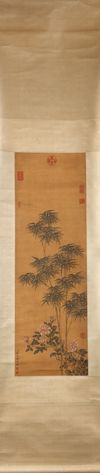 A CHINESE 'FLOWER AND BAMBOO' HANGING SCROLL 