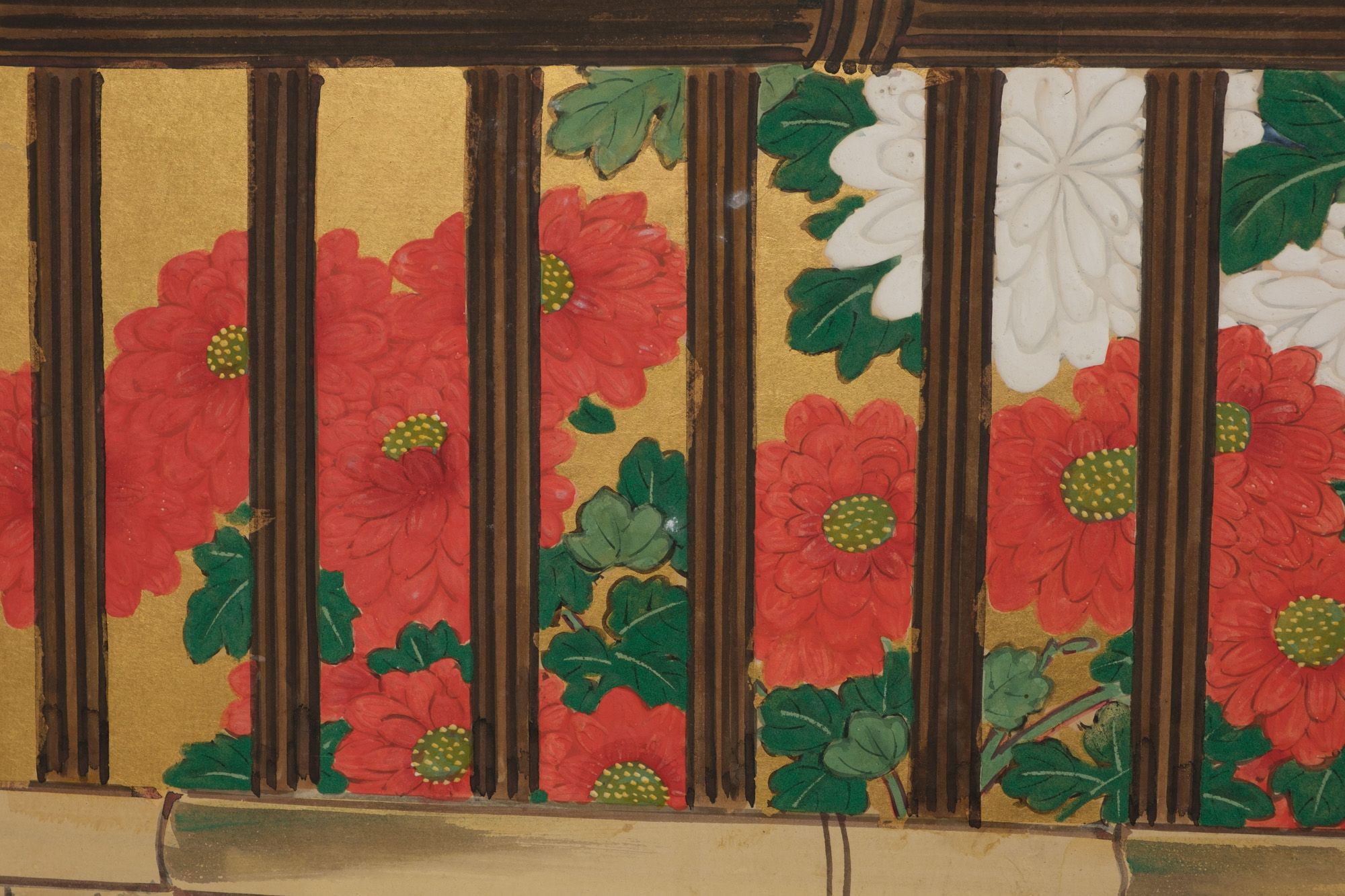 ひかぽん　6月13日期日 A JAPANESE FLORAL SIX PANEL SCREEN, MEIJI PERIOD (1868-1912)