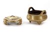 A GILT CHINESE TRIPOD BRONZE CENSER AND A STAND, 18TH-19TH CENTURY