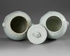 TWO CHINESE BLANC DE CHINE BARREL SHAPED JARS AND A COVER, 18TH CENTURY