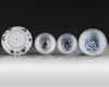 Three Chinese blue and white bowls and a dish