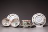 Three famille verte cups and saucers