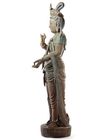 A CHINESE STANDING POLYCHROME WOOD FIGURE OF GUANYIN, LATE MING DYNASTY