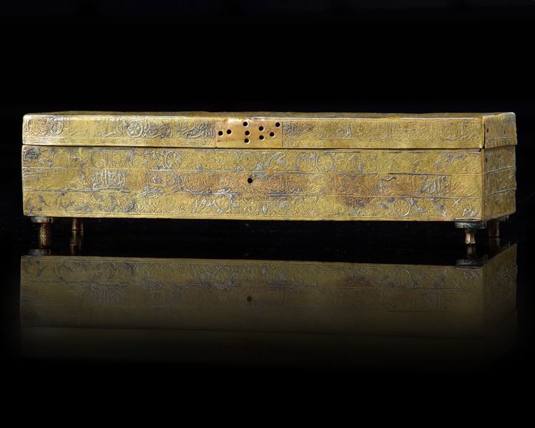 A Mamluk silver-inlaid brass pen case