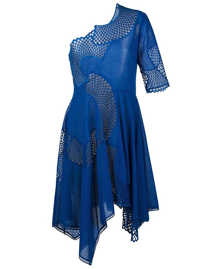 Stella McCartney Blue Asymmetric Mesh Cut-Out Dress