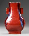 A CHINESE MONOCHROME COPPER RED-GLAZED VASE, FANGHU, 19TH CENTURY