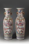 A Massive Pair of Famille Rose Cantonese Vases