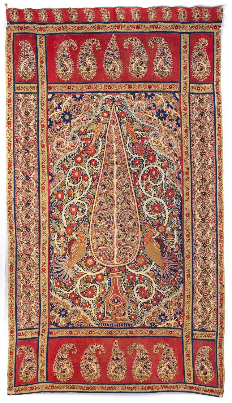 A QAJAR EMBROIDERED AND APPLIQUÉ WOOL RESHT PANEL, PERSIA, 19TH CENTURY