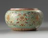 A Chinese turquoise-ground famille rose jar