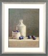 STILL LIFE WITH PLUMS AND CERAMIC BOTTLE