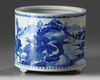 A large Chinese blue and white cylindrical censer