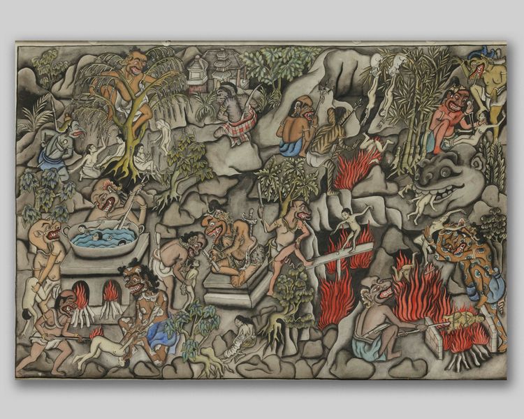 A ubud painting depicting hell