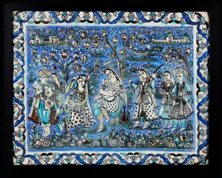 A LARGE QAJAR UNDERGLAZE-PAINTED POTTERY TILE, PERSIA, 19TH CENTURY