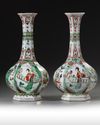A pair of Chinese famille verte hexagonal bottle vases