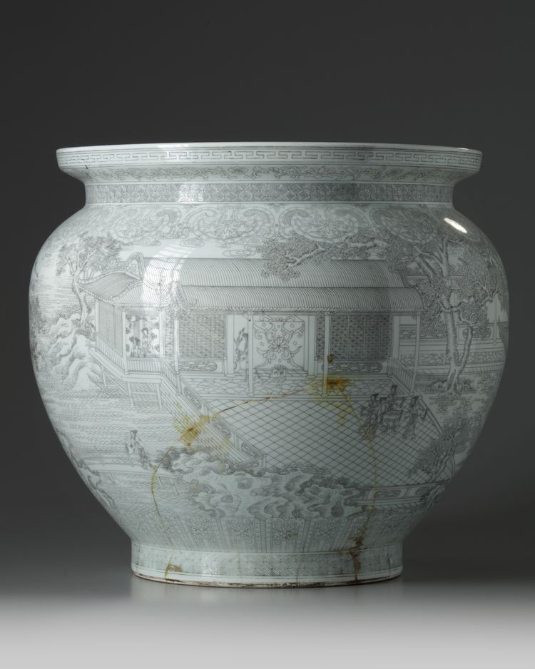 A Chinese black-enamel-decorated ‘figural’ jardinière