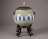 A Chinese celadon-ground blue and white jar