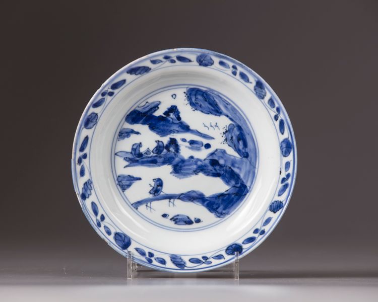 A blue and white dish