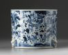 A large Chinese blue and white 'Hundred Boys' brush pot, bitong