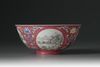 A famille rose ruby-ground medallion bowl
