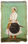 A STANDING PORTRAIT OF THE MUGHAL EMPEROR JAHANGIR 18TH CENTURY, MUGHAL, INDIA OPAQUE PIGMENTS ON TEXTILE
