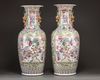 A pair of large Cantonese famille rose baluster vases