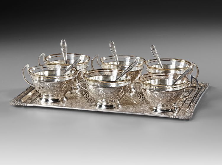 A TEASET ON A SILVER TRAY, 20TH CENTURY