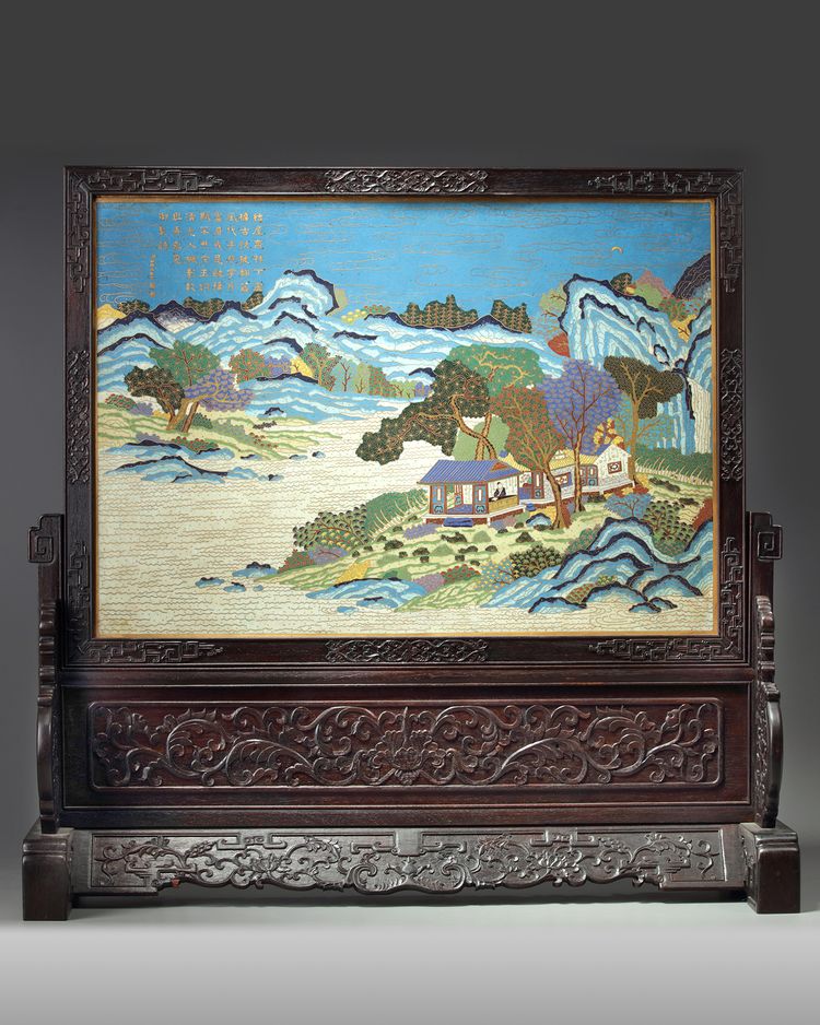 A large Chinese cloisonné enamel screen