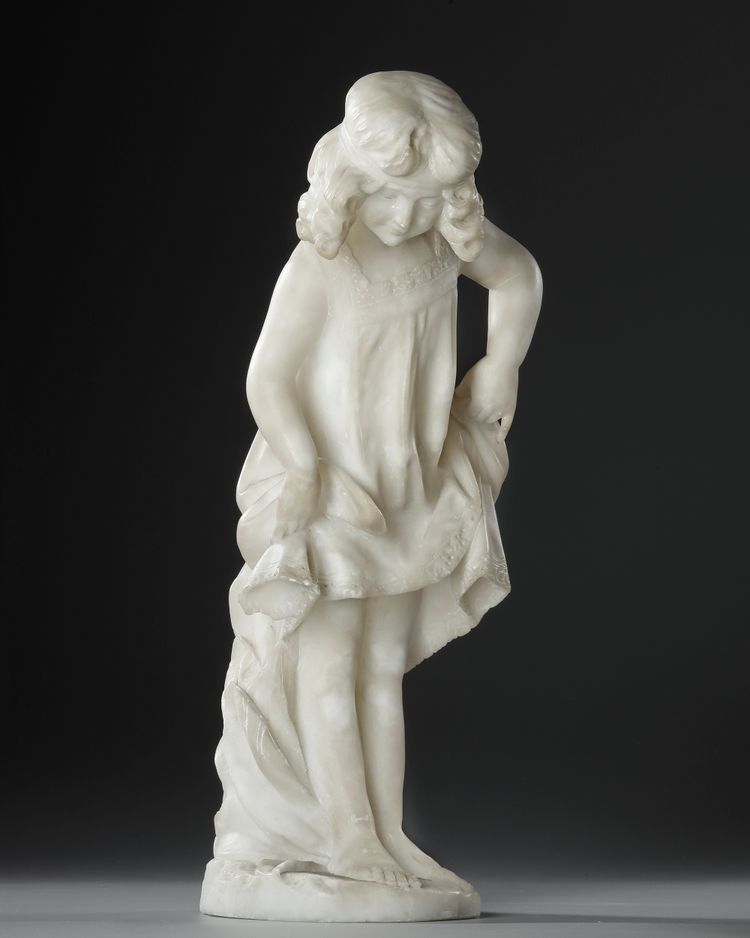 AN ALABASTER SCULPTURE OF A LITTLE GIRL, ART NOUVEAU PERIOD, 1900