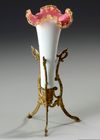 A FRENCH CENTERPIECE, OPALINE GLASS ON A BRONZE STAND, CIRCA 1880