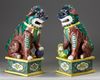 A LARGE PAIR OF CHINESE GLAZED-BISCUIT FAMILLE-VERTE FIGURES OF BUDDHIST LIONS, QING DYNASTY, 19TH CENTURY
