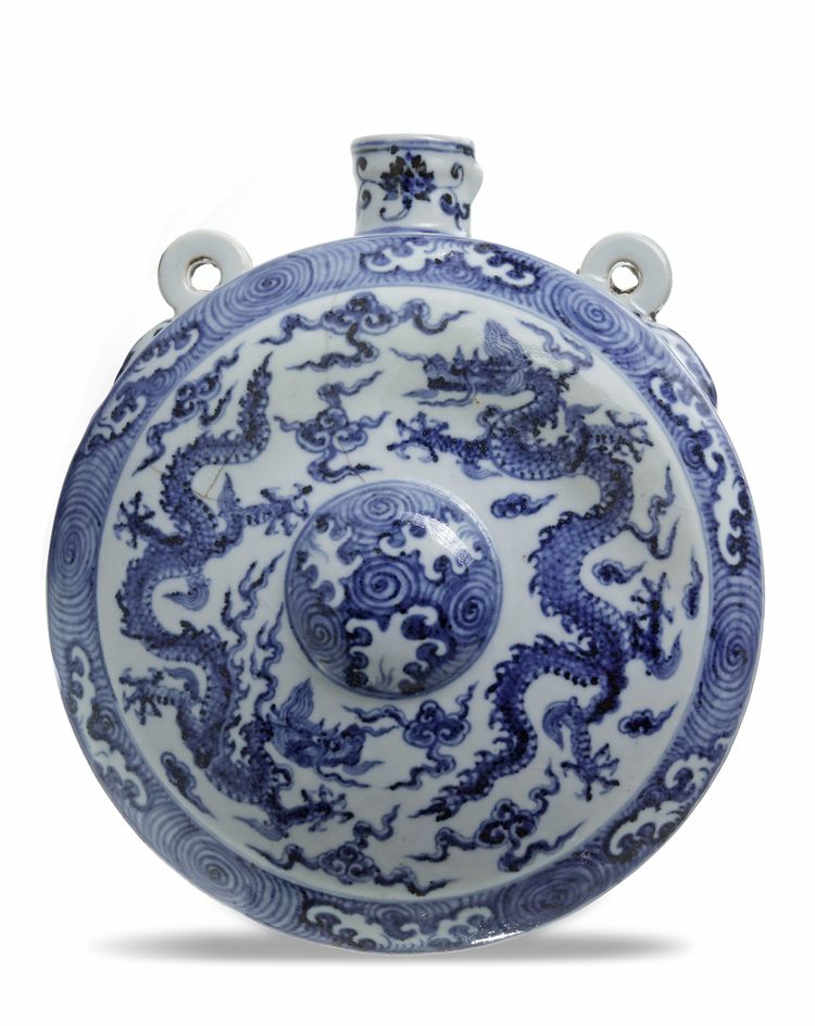 A Chinese Yuan-style blue and white moonflask, baoyueping