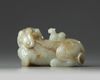 A CHINESE CELADON AND RUSSET JADE BUDDHIST LION WATER DROPPER, CHINA, QING DYNASTY (1644-1911)