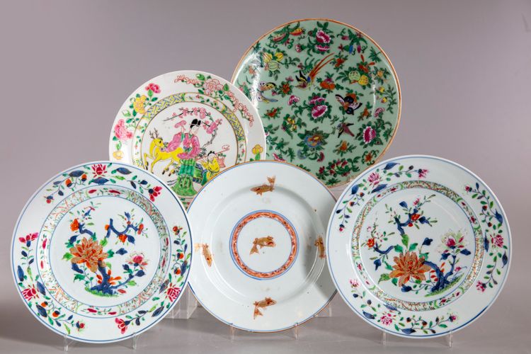 Five Chinese enamelled dishes