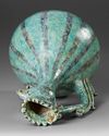 A KASHAN TURQUOISE GLAZED COCKEREL-HEAD POTTERY EWER, PERSIA, 13TH CENTURY