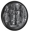 A SASSANIAN LARGE AGATE DOMED SEAL WITH TWO FIGURES AND ALTAR, CIRCA 5TH-7TH CENTURY A.D.