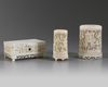 Two Chinese Cantonese-carved brush pots and a box