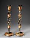 A PAIR OF KASHMIR LACQUERED WOOD CANDLESTICKS, 19TH CENTURY