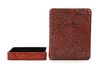 A CHINESE CARVED CINNABAR LACQUER BOX AND COVER