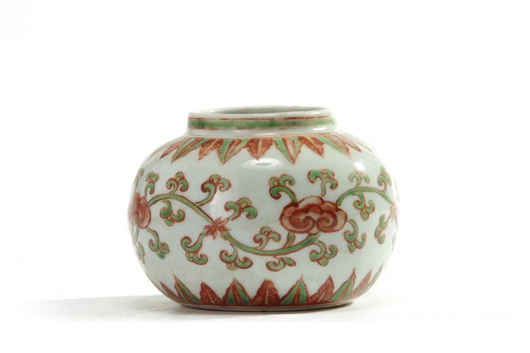 A Chinese iron-red and enamelled 'lingzhi' waterpot